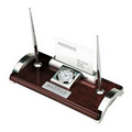 Wood & Aluminum Card/Pen Stand with Clock